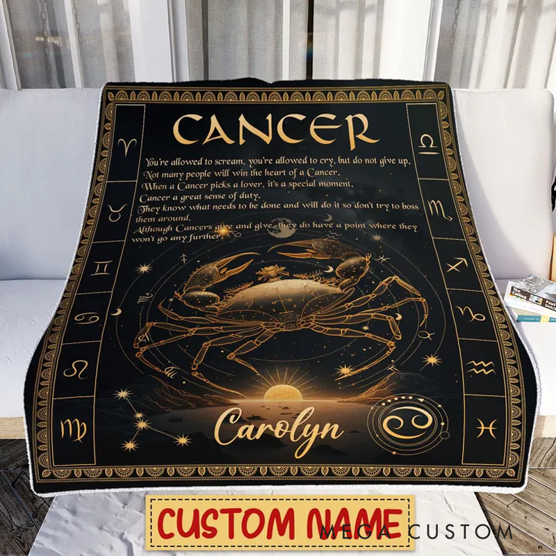 Personalized Zodiac Cancer Blanket 12 Horoscope Astrology Blanket Customized Name Constellations Quilt Horoscope Blanket Gift for Cancer