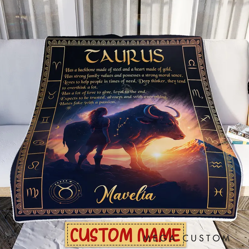 Personalized Zodiac Taurus Blanket Tarot Astrology Blanket for Taurus Custom Name Constellations Quilt Horoscope Birthday Gifts