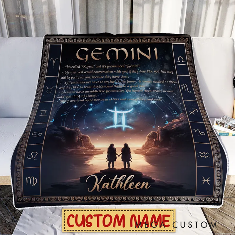 Personalized Zodiac Gemini Blanket Custom Name Constellations Quilt Tarot Horoscope Astrology Blanket Horoscope Blanket for Gemini