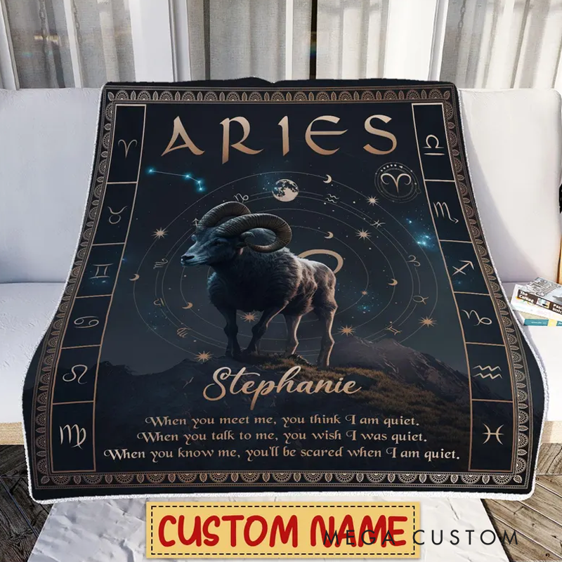 Personalized Zodiac Aries Blanket Customized Name Constellations Blanket 12 Horoscope Astrology Blanket, Horoscope Blanket Gift for Aries