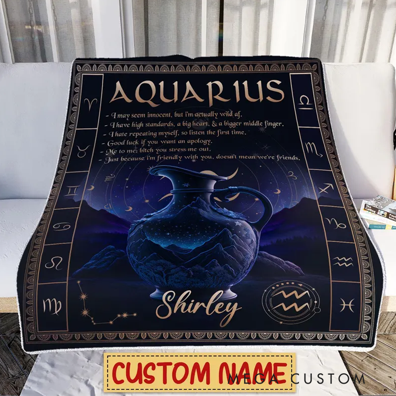 Personalized Zodiac Aquarius Blanket Customized Name Constellations Blanket 12 Horoscope Astrology Blanket Horoscope Blanket for Aquarius