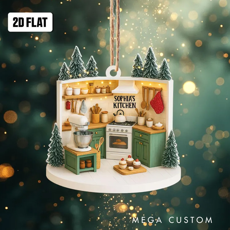 Personalized Kitchen Christmas Ornament 2D Flat Acrylic Ornament Name Baking Apron Ornament Bakery Shop Decor for Baking Lover Gift