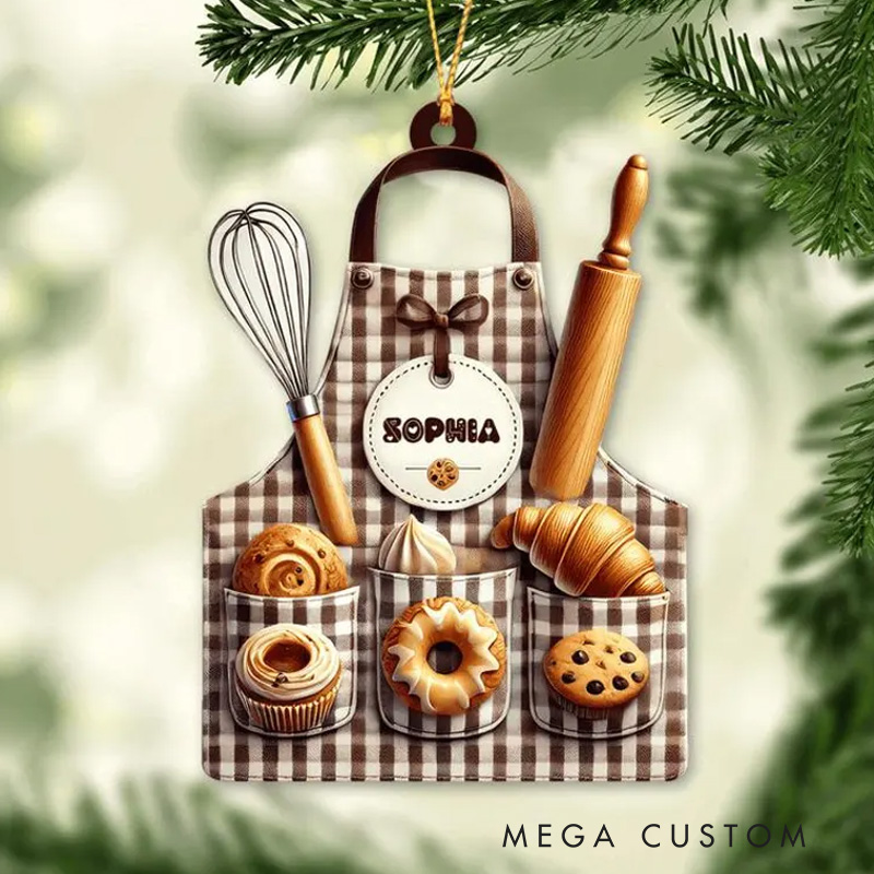 Personalized Baking Uniform Christmas Ornament Gingerbread Ornament Name Baking Apron Ornament Bakery Shop Decor for Baking Lover Gift