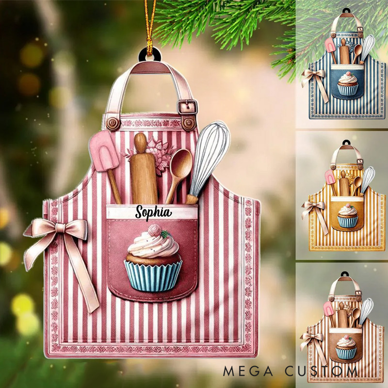 Personalized Baking Apron Flat Acrylic Christmas Ornament Baker Ornament with Name Bakery Shop Decor for Baking Lover Gift