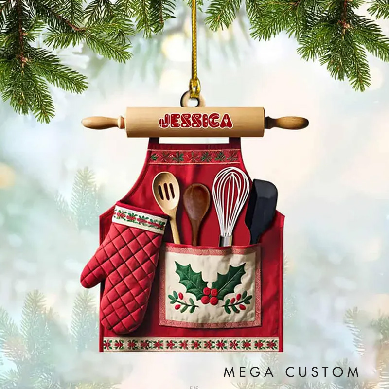 Personalized Baking Christmas Ornament Baking Tool Xmas Tree Decoration with Name Kitchen Decor for Baking Lover Gift