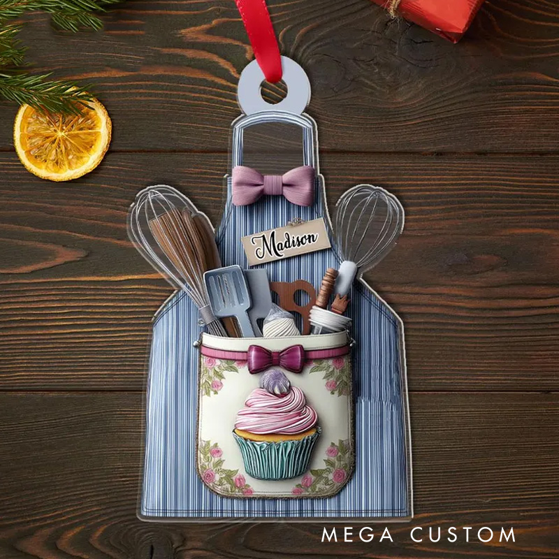 Personalized Name Apron Christmas Ornament Baker Acrylic Ornament with Name Xmas Tree Decoration for Baking Lover Gift