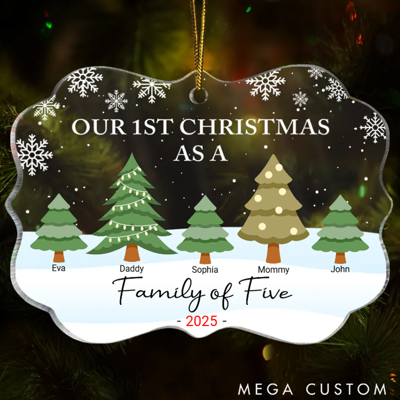 Personalized Acrylic Ornament First Christmas as a Family of Three 