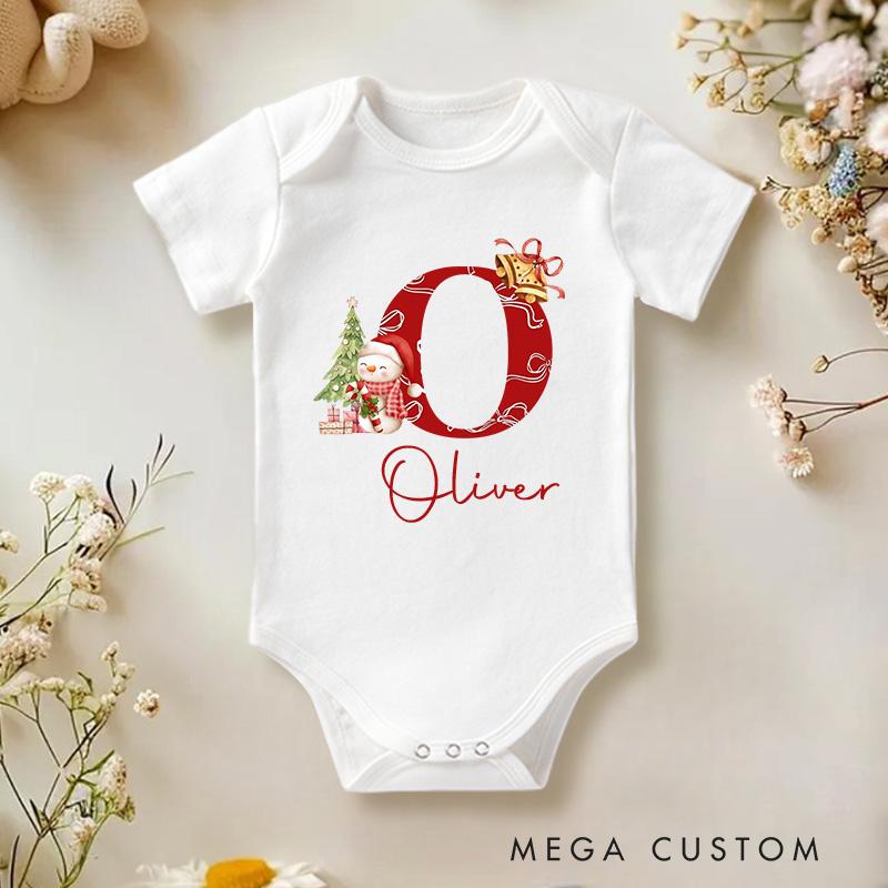 Personalized Christmas Surname Alphabet Baby Onesie Gift for New Baby