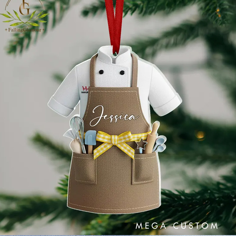 Personalized Baking Uniform Christmas Ornament 2D Acrylic Pastry Chef Ornament with Name Cookie Baking Ornament for Baking Lover Gift