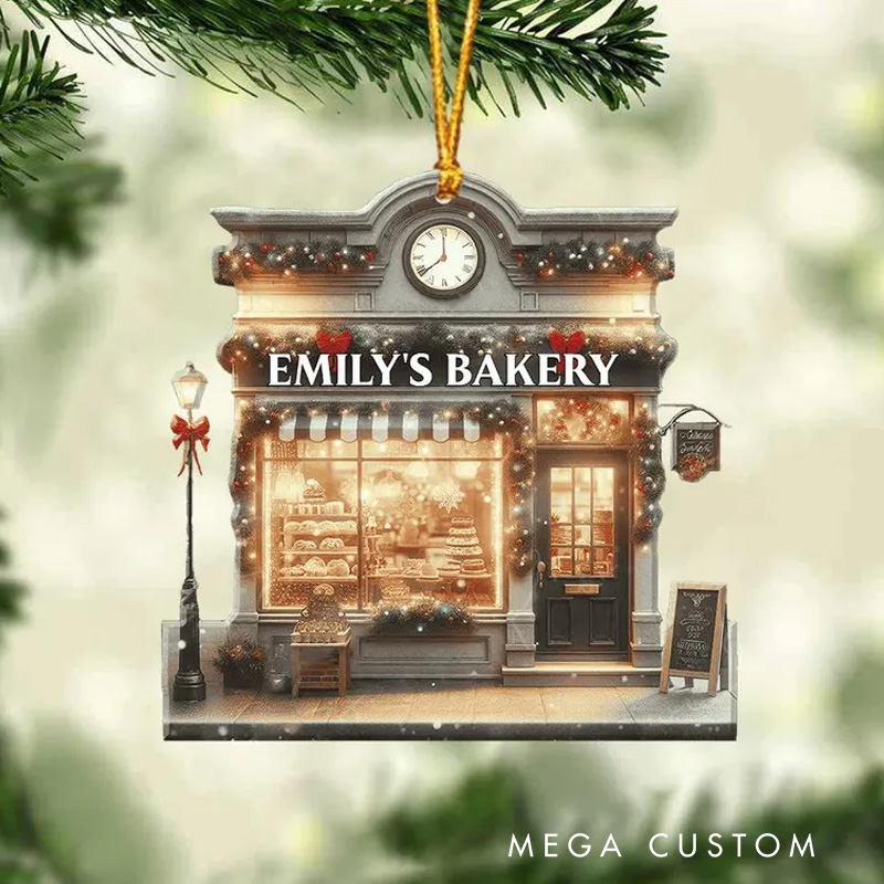 Personalized Bakery Front View Christmas Ornament 2D Flat Acrylic Bakery Ornament with Name for Baker Ornament for Baking Lover Gift