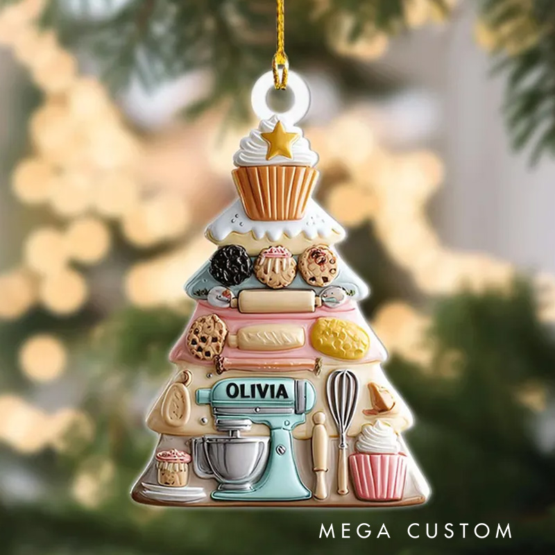 Personalized Name Kitchen Mixer Christmas Ornament 2D Flat Acrylic Holiday Decor for Bakers and Cupcake Lovers Ornament for Baking Lover Gift