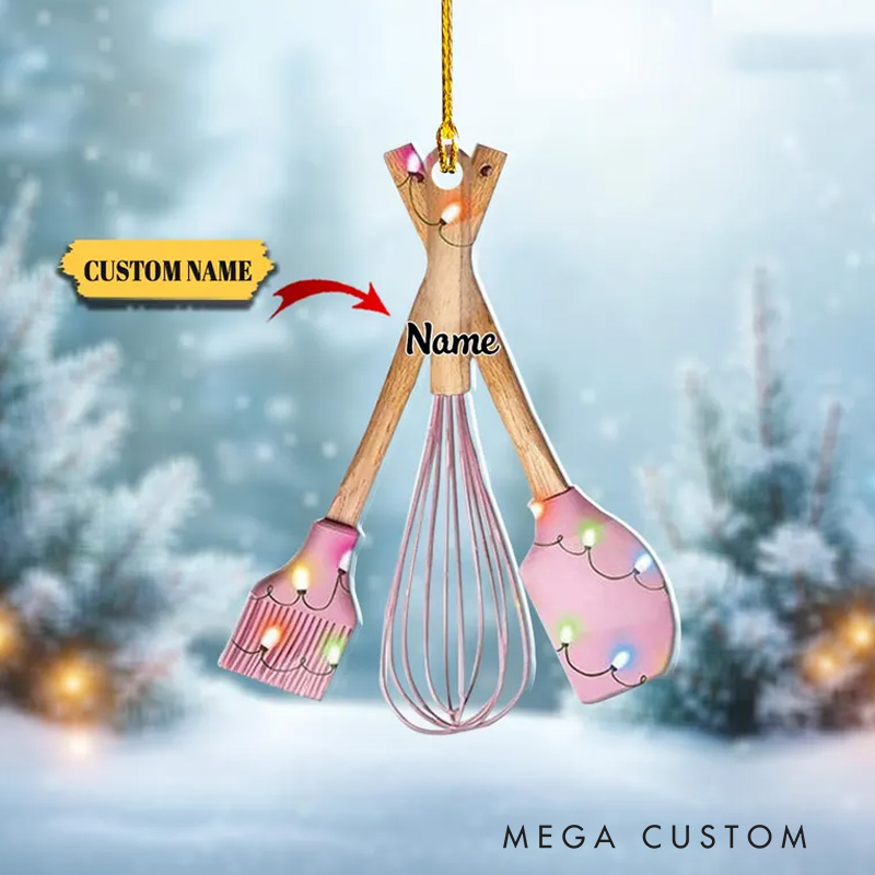 Personalized Baking Tools Christmas Ornament for Pastry Chefs and Kitchen Lovers 2D Flat Acrylic Holiday Decor for Baking Lover Gift