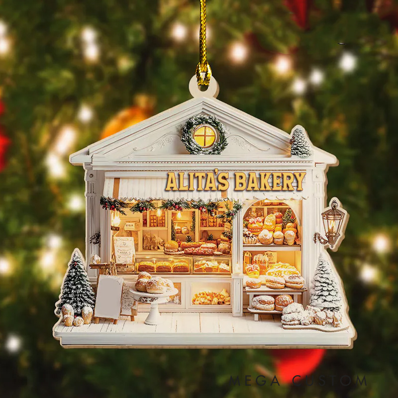 Personalized Bakery Christmas Ornament with Name for Pastry Chefs and Bakers 2D Flat Baking Store Decor for Baking Lover Gift