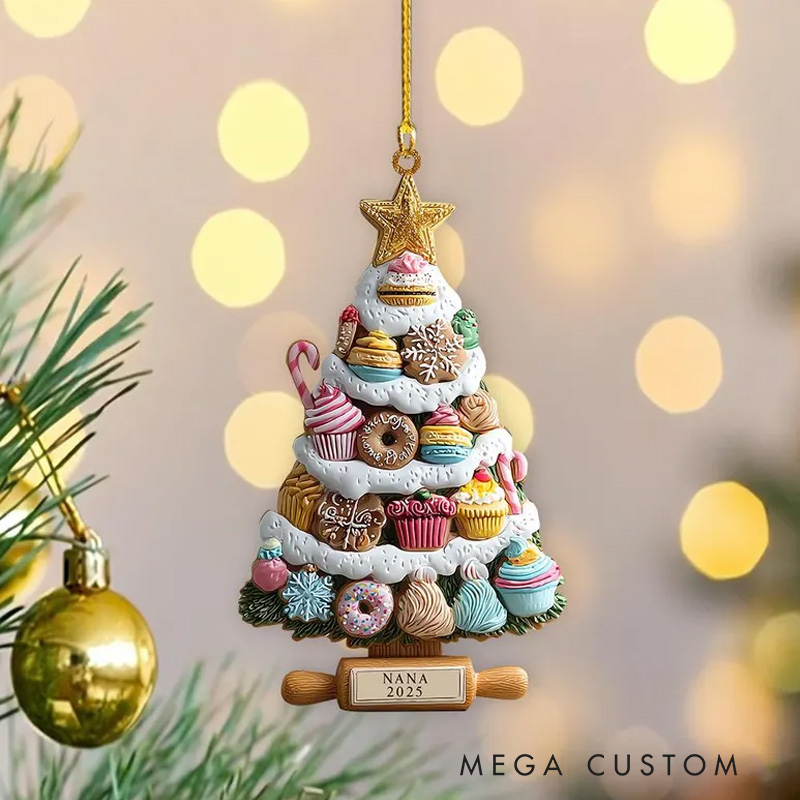 Personalized Name Bakery Christmas Ornament 2D Flat Cookie & Cupcake Holiday Tree Decor for Bakers and Sweet Lovers Baking Lover Gift