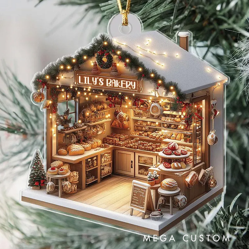 Personalized Name Bakery Christmas Ornament 2D Flat Acrylic Bakery Keepsake Holiday Tree Decor for Pastry Lovers Baking Lover Gift