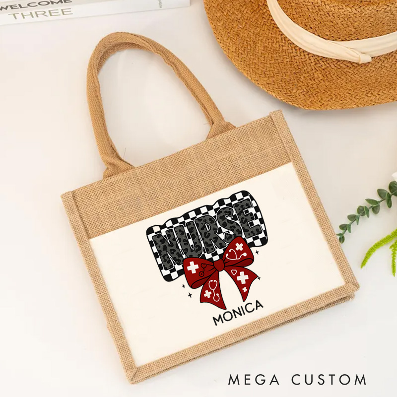 Personalised Nurse Burlap Tote Bag Nurse with Style Design Perfect Gift for Yourself or a Loved One
