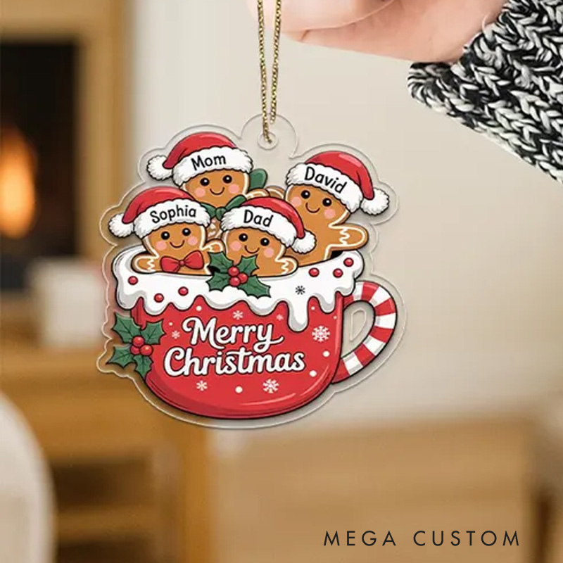 Personalized Name Gingerbread Family Christmas Ornament Acrylic Hot Cocoa Mug Holiday Keepsake Bakers Xmas Tree Decor Baking Lover Gift