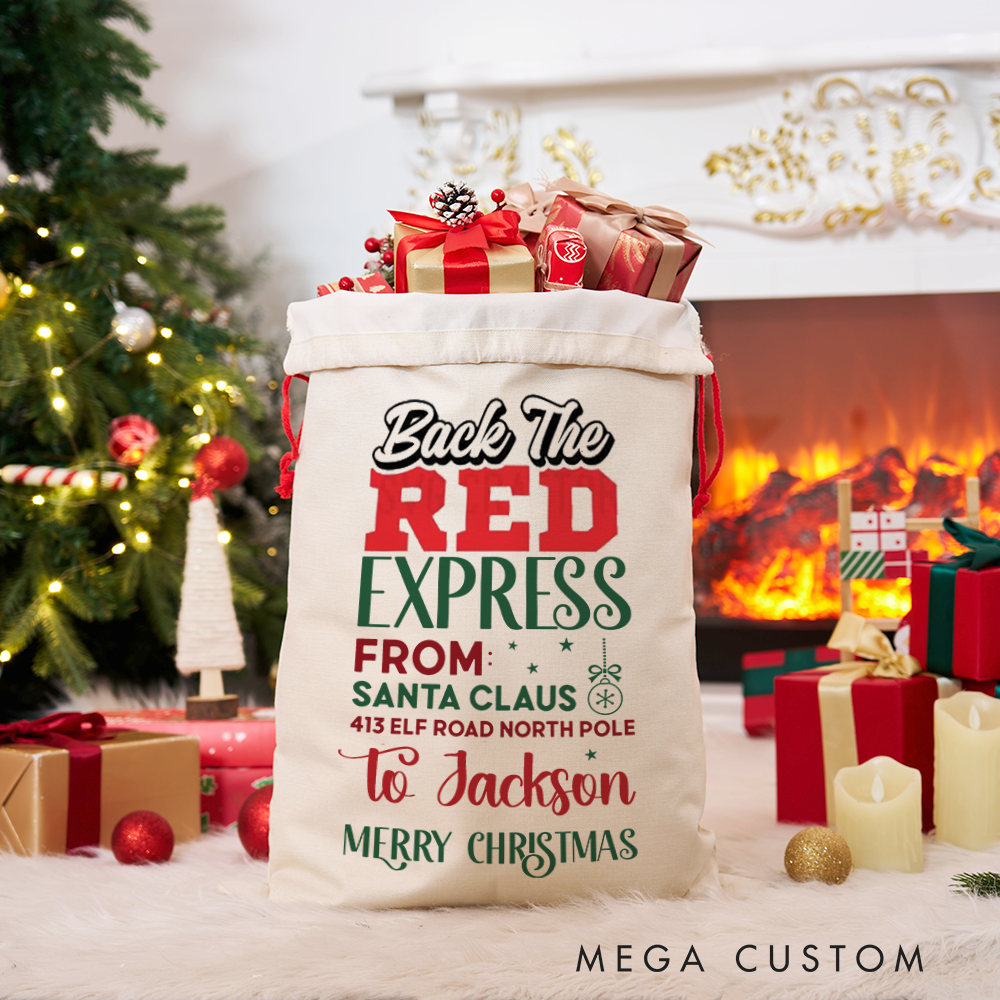 Personalized Back The Red Express Christmas Sack Special Delivery from Santa Claus Perfect for Holiday Gifts