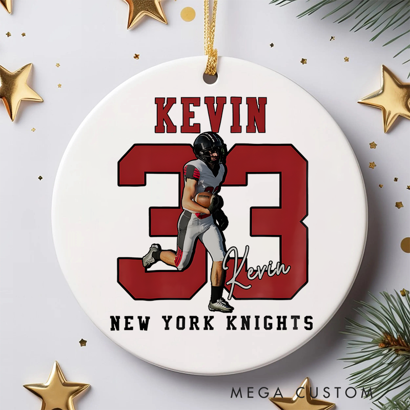 Personalized Sports Christmas Ornament with Custom Name, Number, and Team Design
