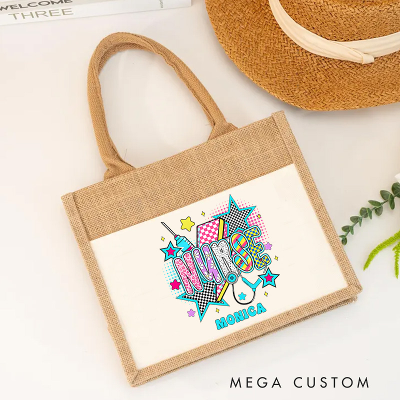 Personalised Nurse Burlap Tote Bag Nurse Super Star Design Perfect Gift for Yourself or a Loved One