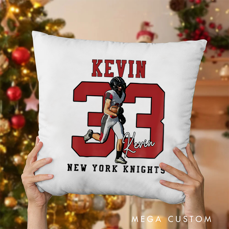 Personalized Christmas Sports Pillow with Custom Name, Number, Team Design, and Photo