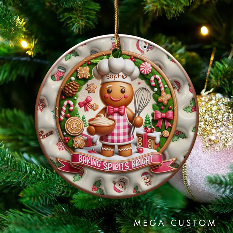 Personalized Baking Spirits Bright Christmas Ornament Custom Gingerbread Chef Keepsake with Name Baking Holiday Decor Ornament Christmas Gift