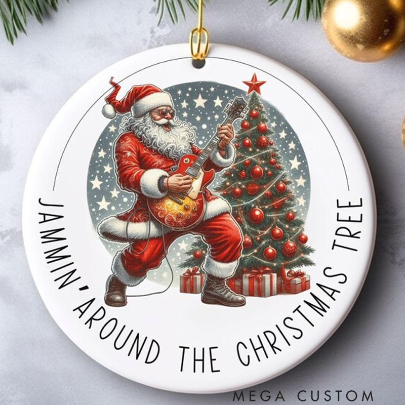 Personalized Christmas Ornament Jammin' Around the Christmas Tree Ornament Santa Playing the Guitar Music Lover Ornament Santa Rocking Out