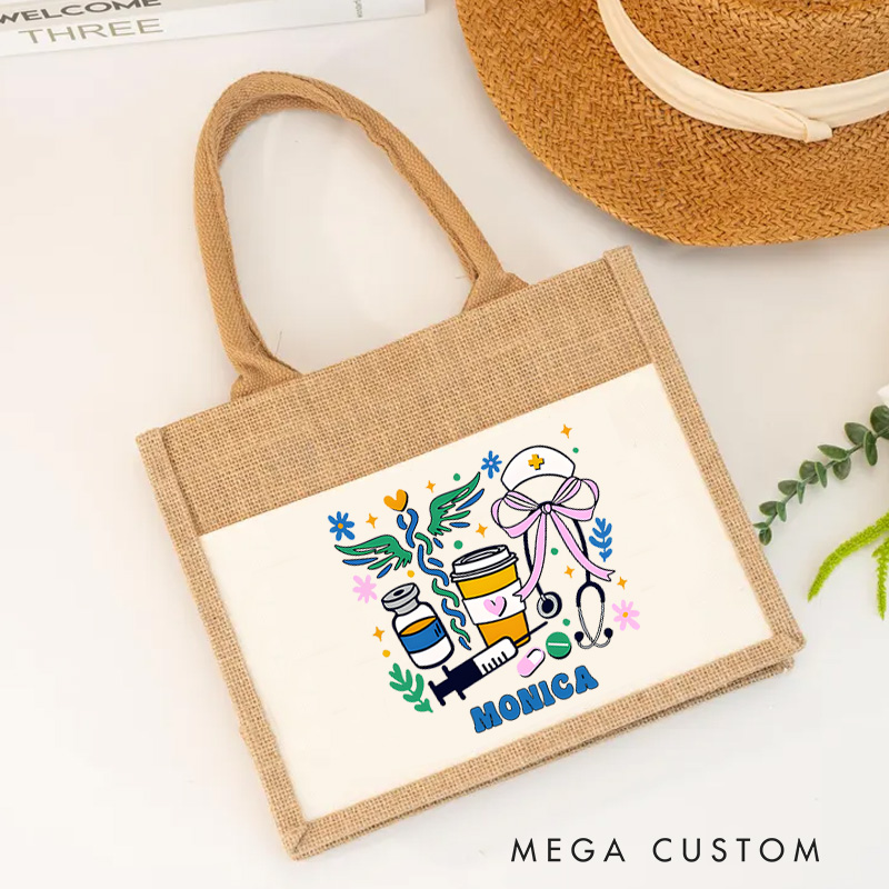 Personalised Nurse Burlap Tote Bag Nurse Essentials Design Perfect Gift for Yourself or a Loved One