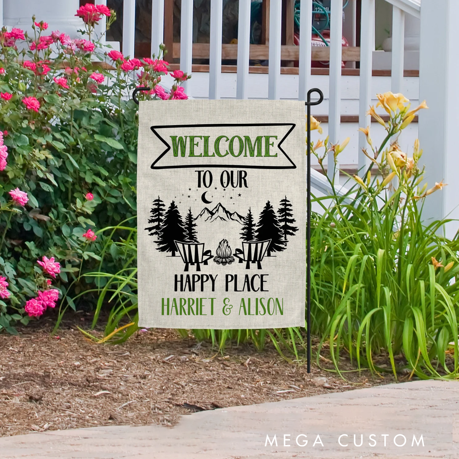 Personalized Welcome to Our Campsite Camping Flag Garden Flag Happy Camper Decor Gift for Camping Lovers Couple Family Camping Decor