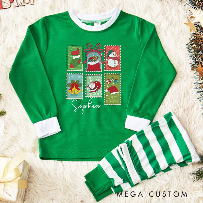 Personalized Christmas Window Kids Pajamas with Festive Scenes and Stripes for Holiday Magic
