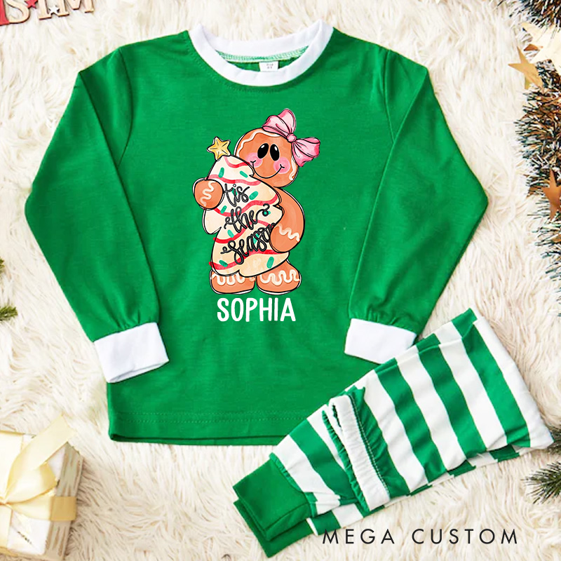 Personalized Gingerbread Man Kids Pajamas with Festive Red and White Stripes for Holiday Joy