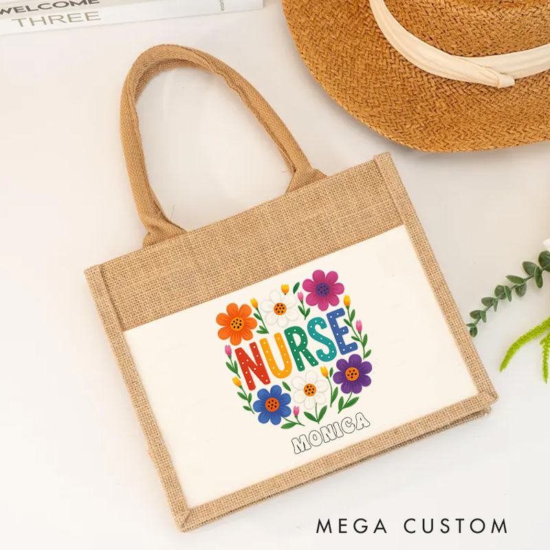 Personalised Nurse Burlap Tote Bag Nurse in Bloom Design Perfect Gift for Yourself or a Loved One