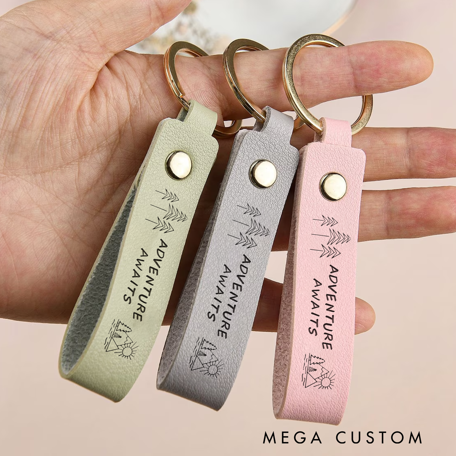 Personalized Happy Campers Leather Keychain Custom Keychains with Adventure Awaits Outdoor Lovers Keychain