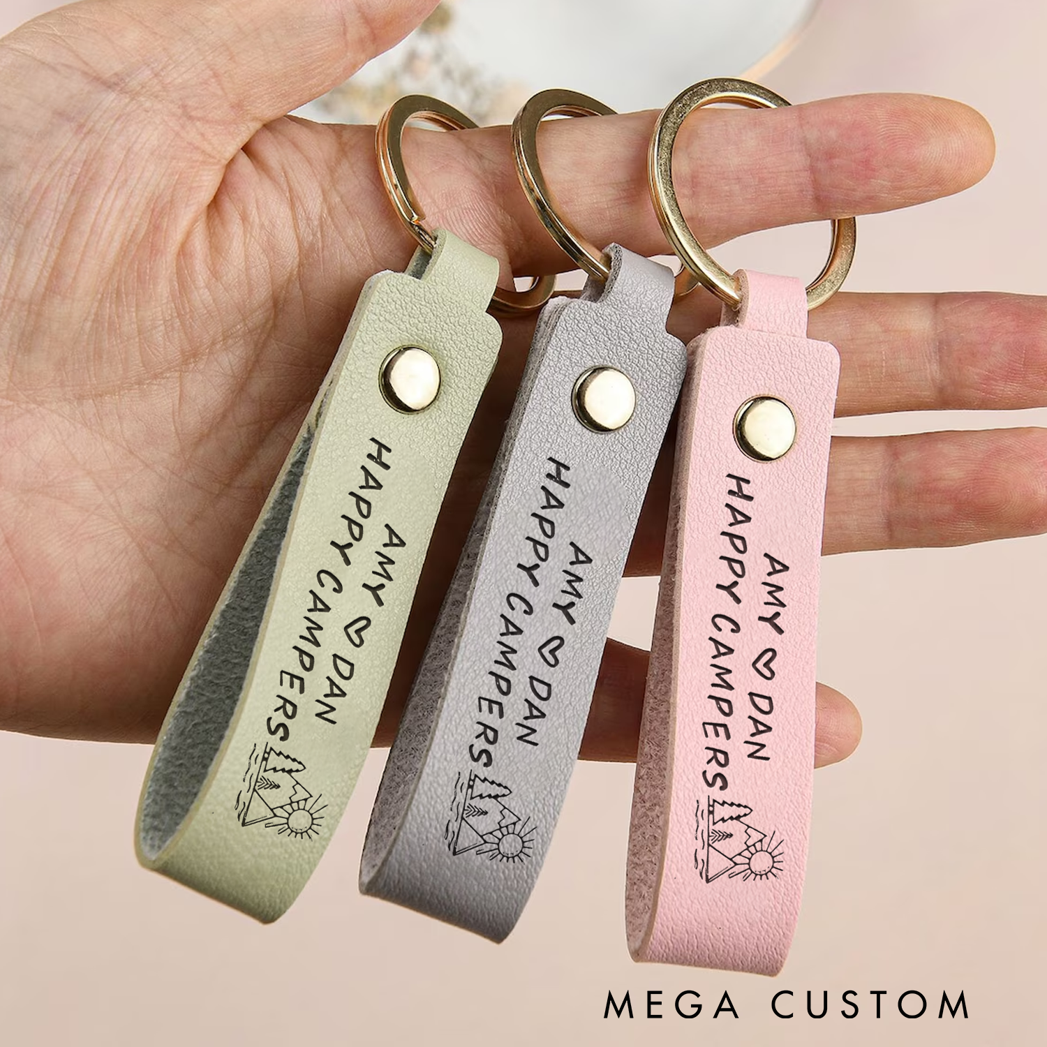 Personalized Custom Leather Keychains Happy Campers Leather Keychain Outdoor Camping Lovers Keychain