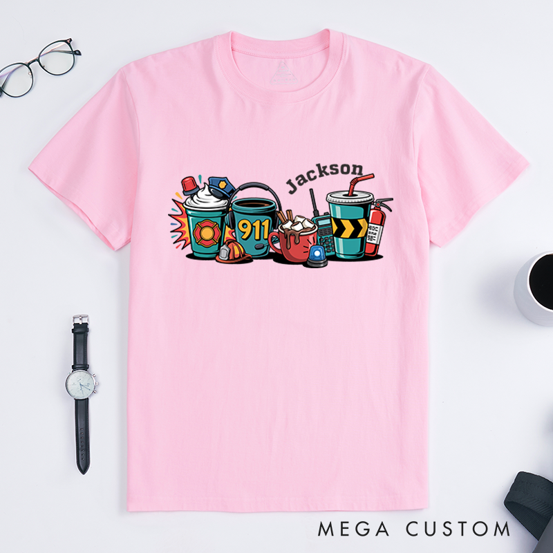 Personalized 911 Dispatcher T-Shirt with Fun Coffee and Work Themed Design Gift for Dispatchers