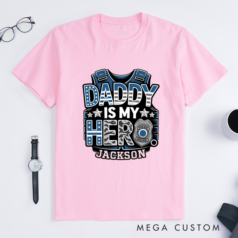 Personalized Daddy Is My Hero T-Shirt with Police Badge and Vest Design Gift for Kids of Officers