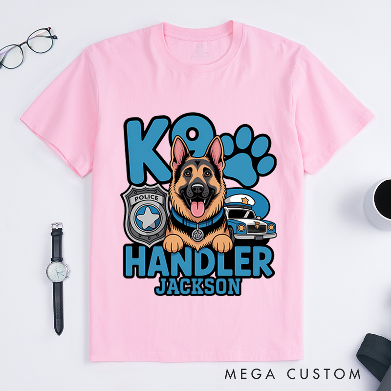 Personalized K9 Handler T-Shirt with Police Dog and Badge Design Gift for K9 Unit Officers