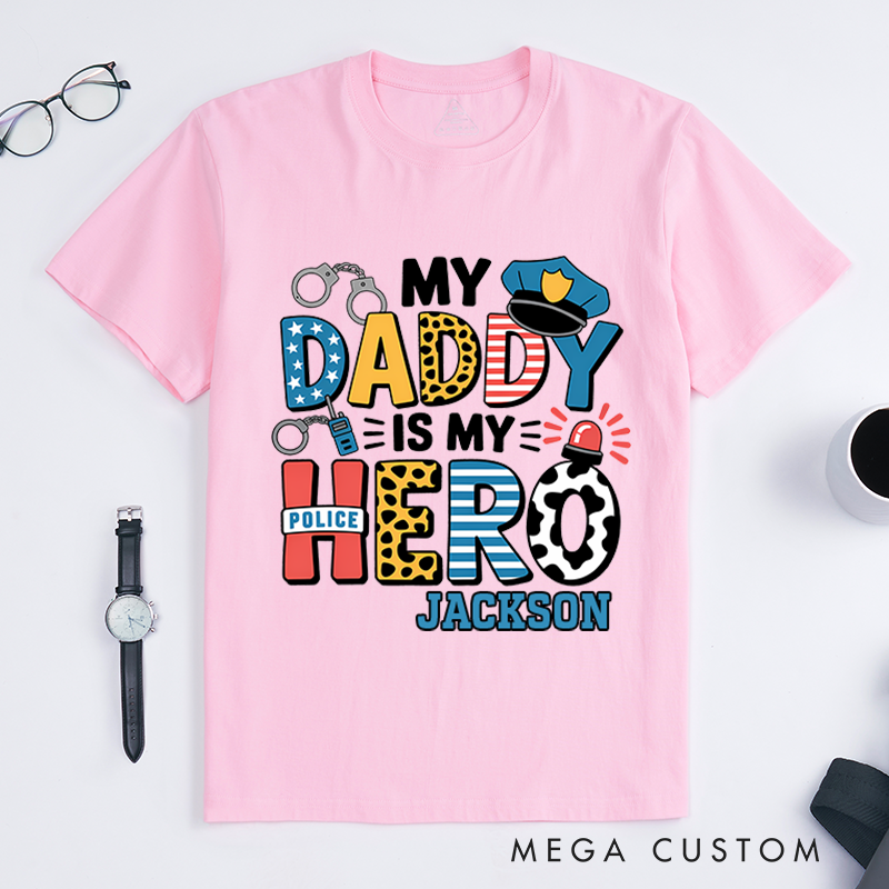 Personalized My Daddy Is My Hero T-Shirt with Police-Themed Design Gift for Kids of Officers