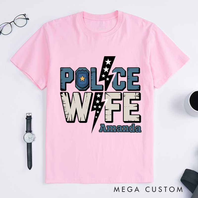 Personalized Police Wife T-Shirt with Bold Text and Star Design Gift for Supportive Law Enforcement Wives