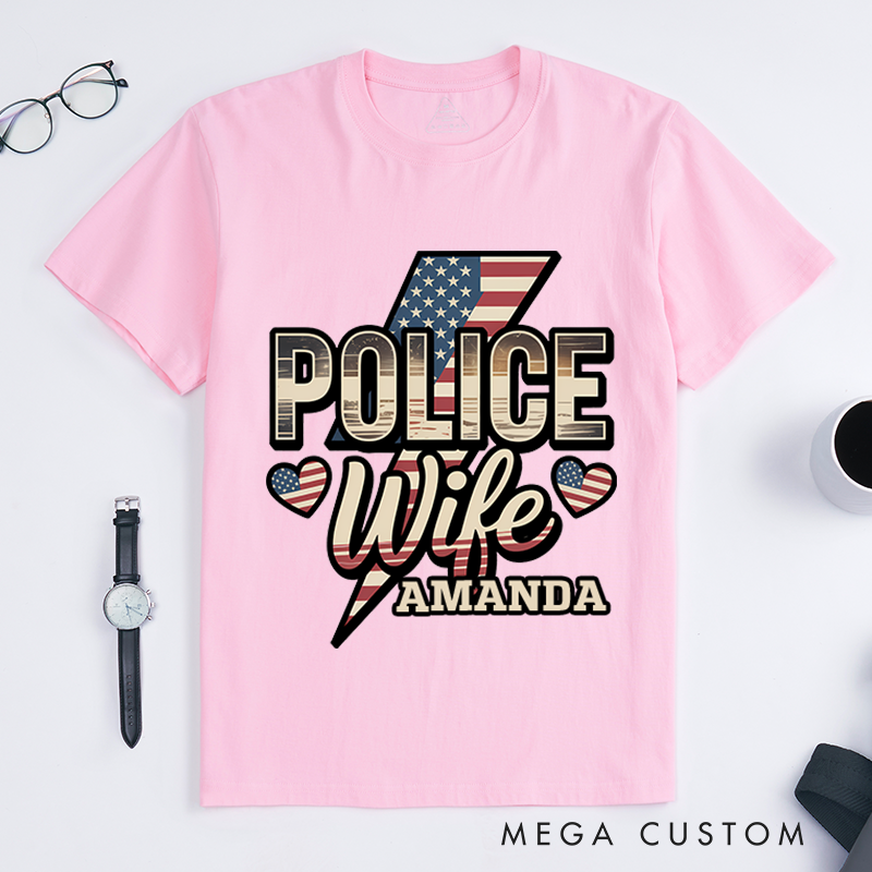 Personalized Police Wife T-Shirt with American Flag Gift for Proud Law Enforcement Wives