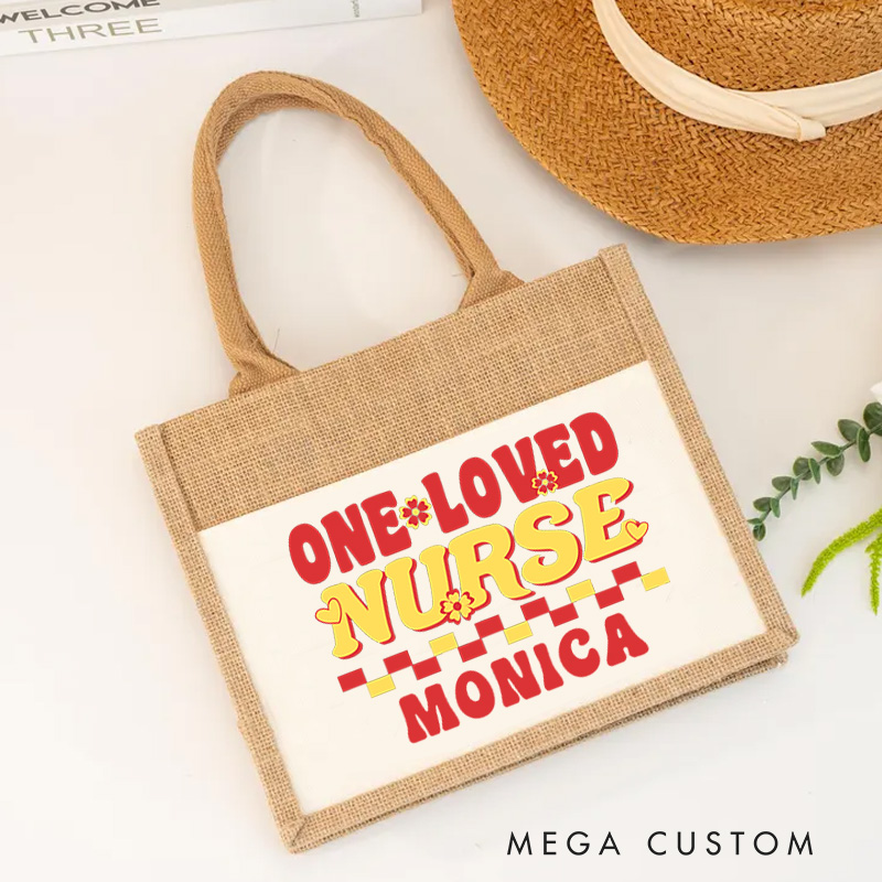 Personalised Nurse Burlap Tote Bag One Loved Nurse Design Perfect Gift for Yourself or a Loved One