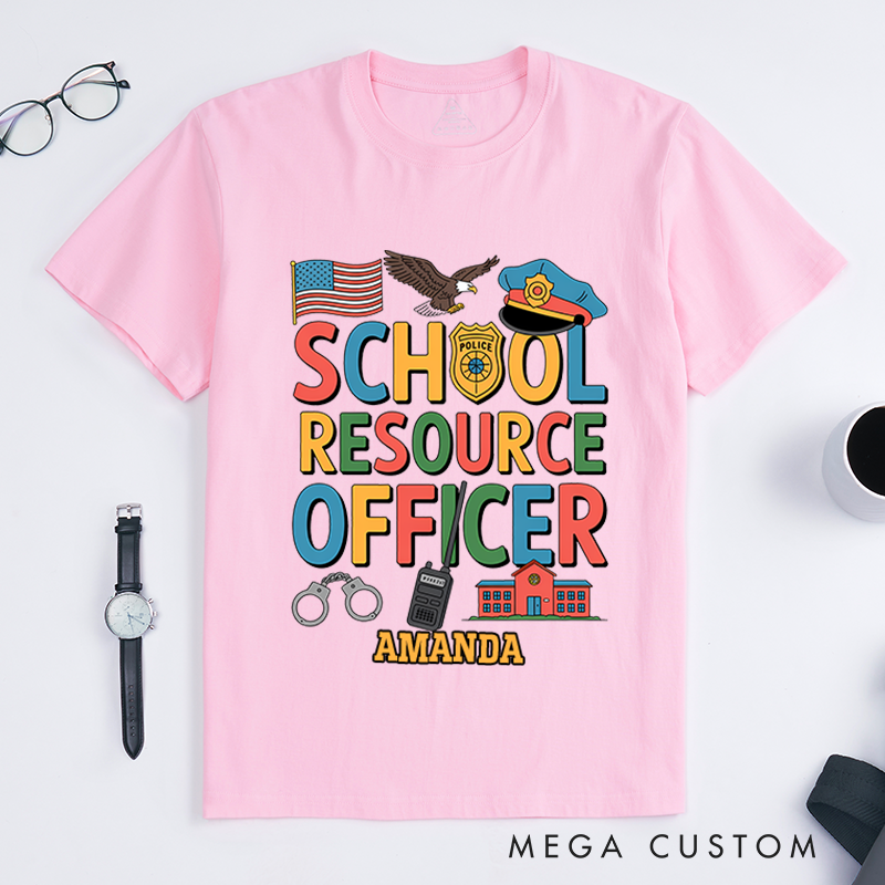 Personalized School Resource Officer T-Shirt with Colorful Design Featuring Police and School Elements Gift for SROs