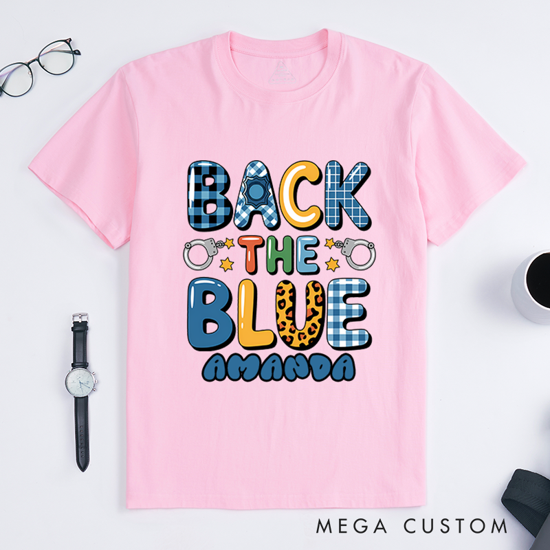 Personalized Back the Blue T-Shirt with Fun and Vibrant Design Featuring Handcuffs and Stars Gift for Law Enforcement Supporters
