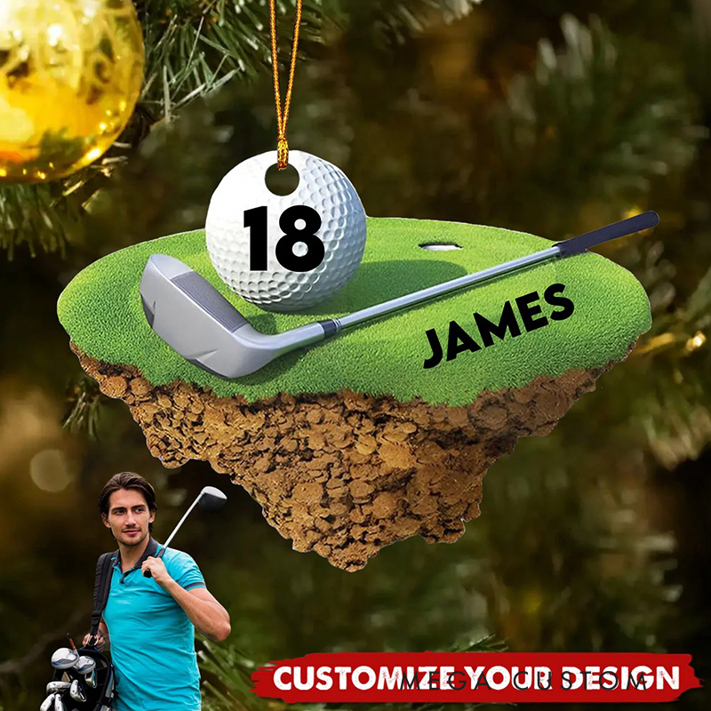 Personalized 3D Acrylic Ornament Featuring Golf Ball and Club Design Custom Name and Number 