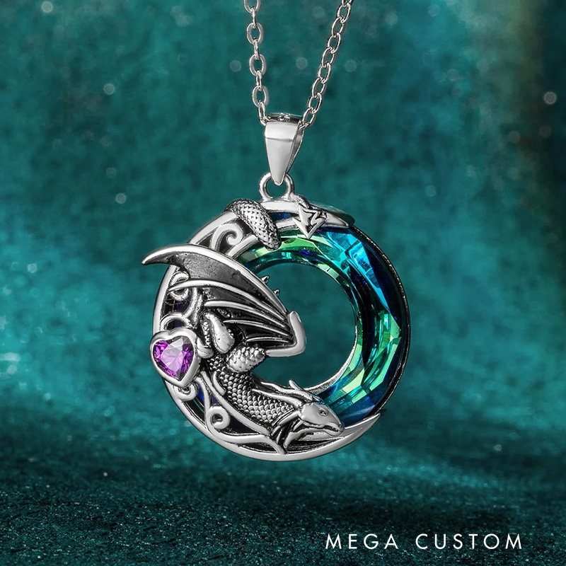 Personalized Dragon Necklace Embellished with Crystals and Birthstone Jewelry Birthday Gift for Fantasy Book Lovers Book Lovers Gift