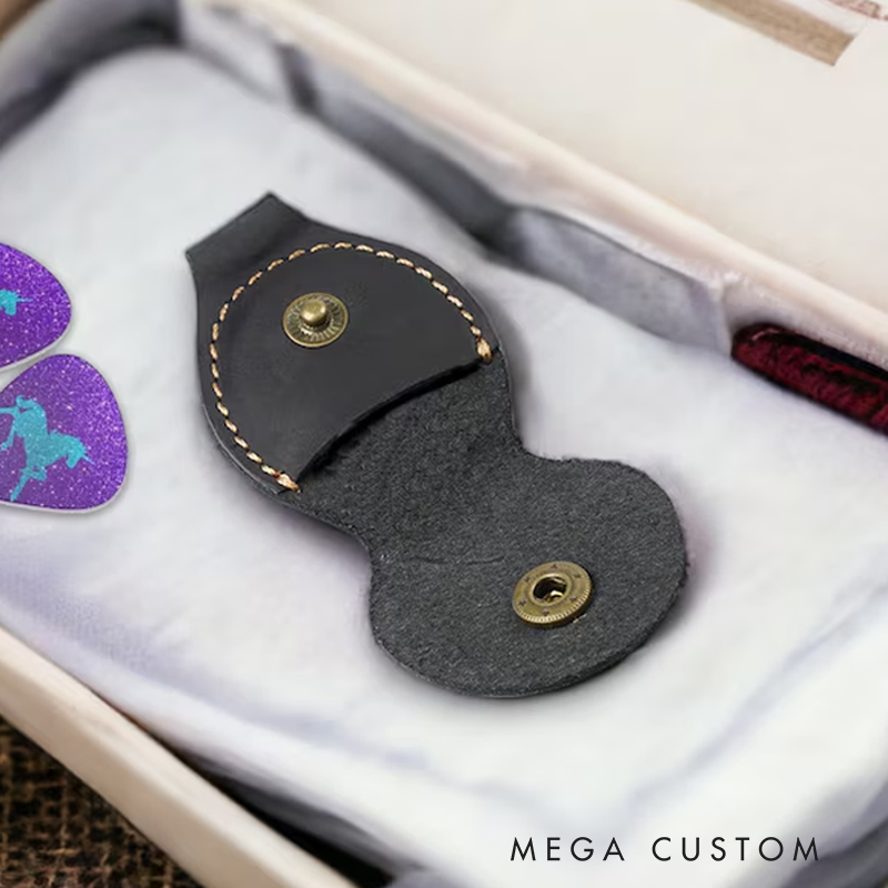 Personalized Leather Guitar Pick Holder Silver Commemorative Coins Case Musician Gift
