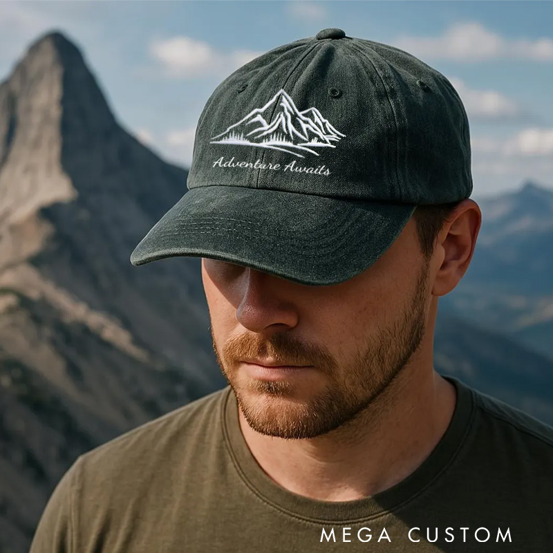 Personalized Embroidered Mountain Hill Design Baseball Cap Forest Nature Outdoor Camping Hat Gift for Adventure Lovers