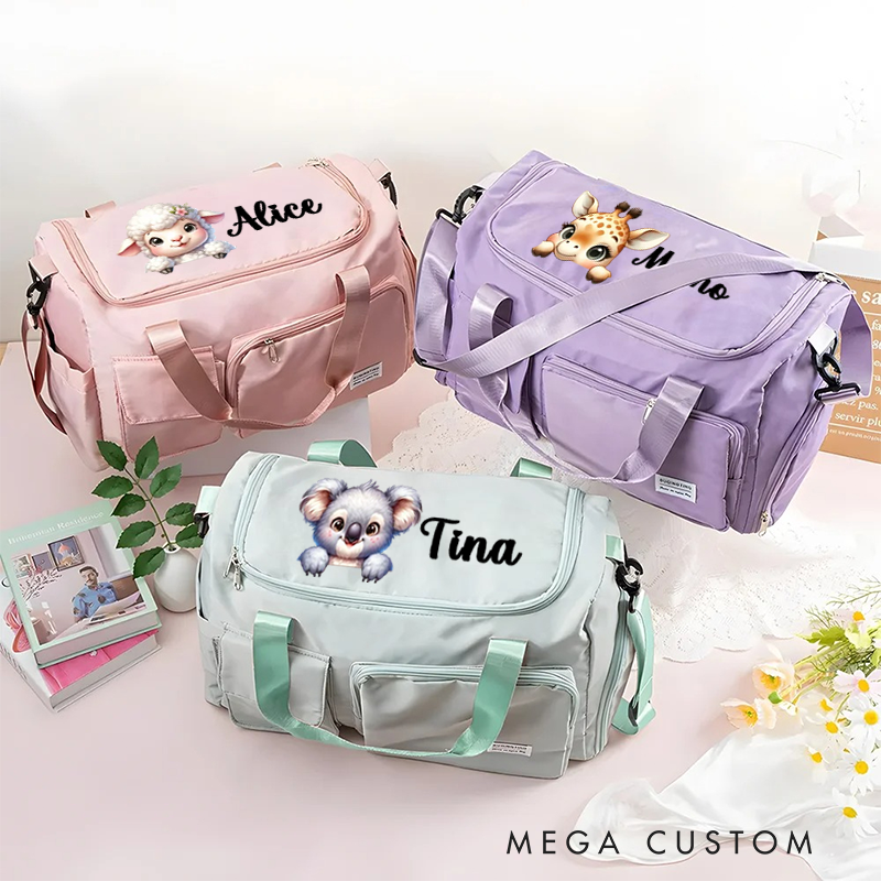Personalized Cute Puppy Fantasy Unicorn Animal Name Travel Bag with Name and Shoulder Strap Sports Accessories Birthday Gift