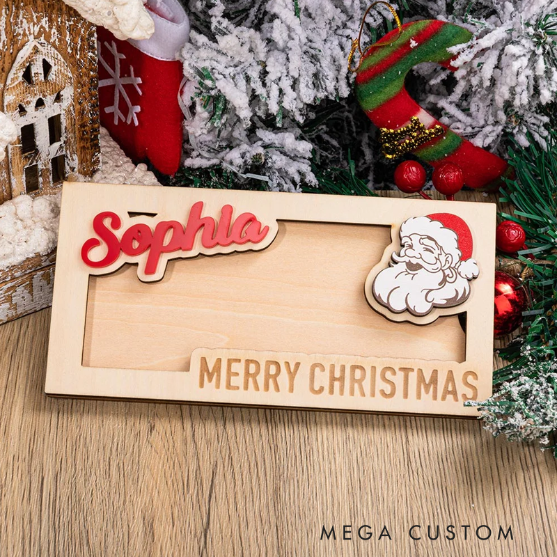 Personalized Wooden Christmas Santa Elk Money Holder with Engraved Text Unique Money Card Christmas Gift for Kids Family