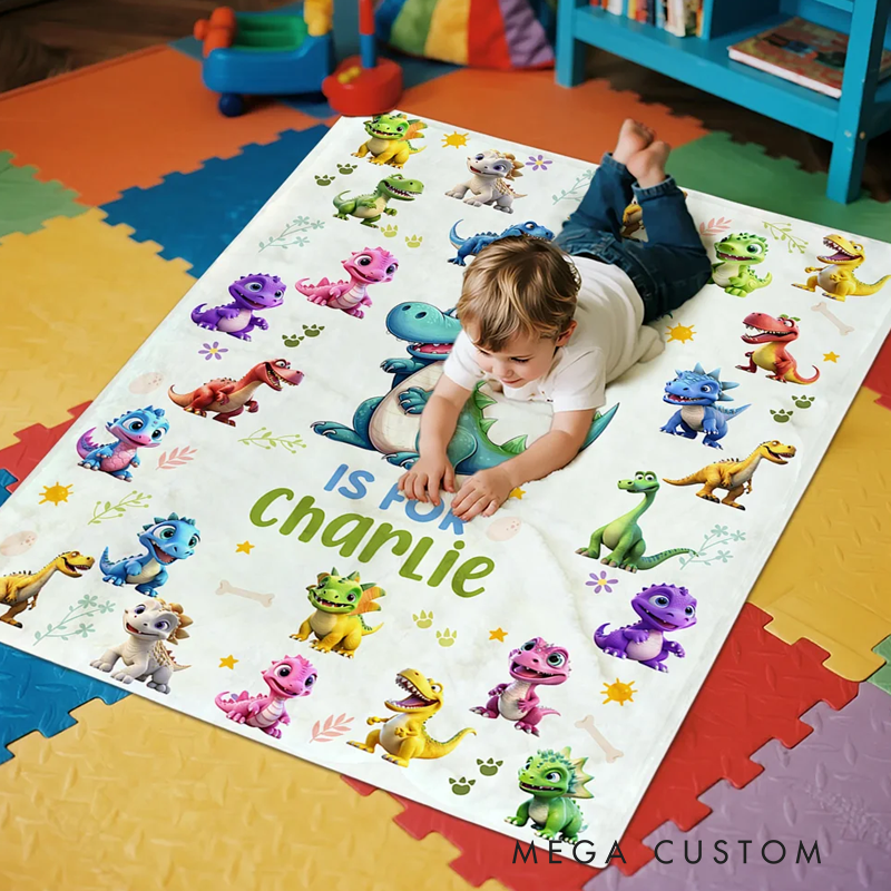 Personalized Fantasy Unicorn Excavator Dinosaur Soft Throw Blanket with Name and Initial Room Decor Birthday Anniversary Gift for Boys Girls